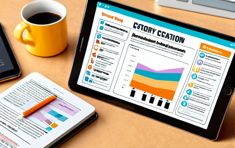 **
A vibrant, interactive infographic illustrating key strategies for blog engagement. The infographic includes sections on storytelling (a person connecting emotionally with a story), interactive content (a user taking a quiz on a tablet), transparency (an open book with handwritten notes and citations), readability (a clean blog layout with short paragraphs), data analysis (charts and graphs displaying website metrics), and monetization (a strategically placed advertisement that isn't intrusive). The style is modern, clean, and visually appealing, utilizing a bright color palette.
**