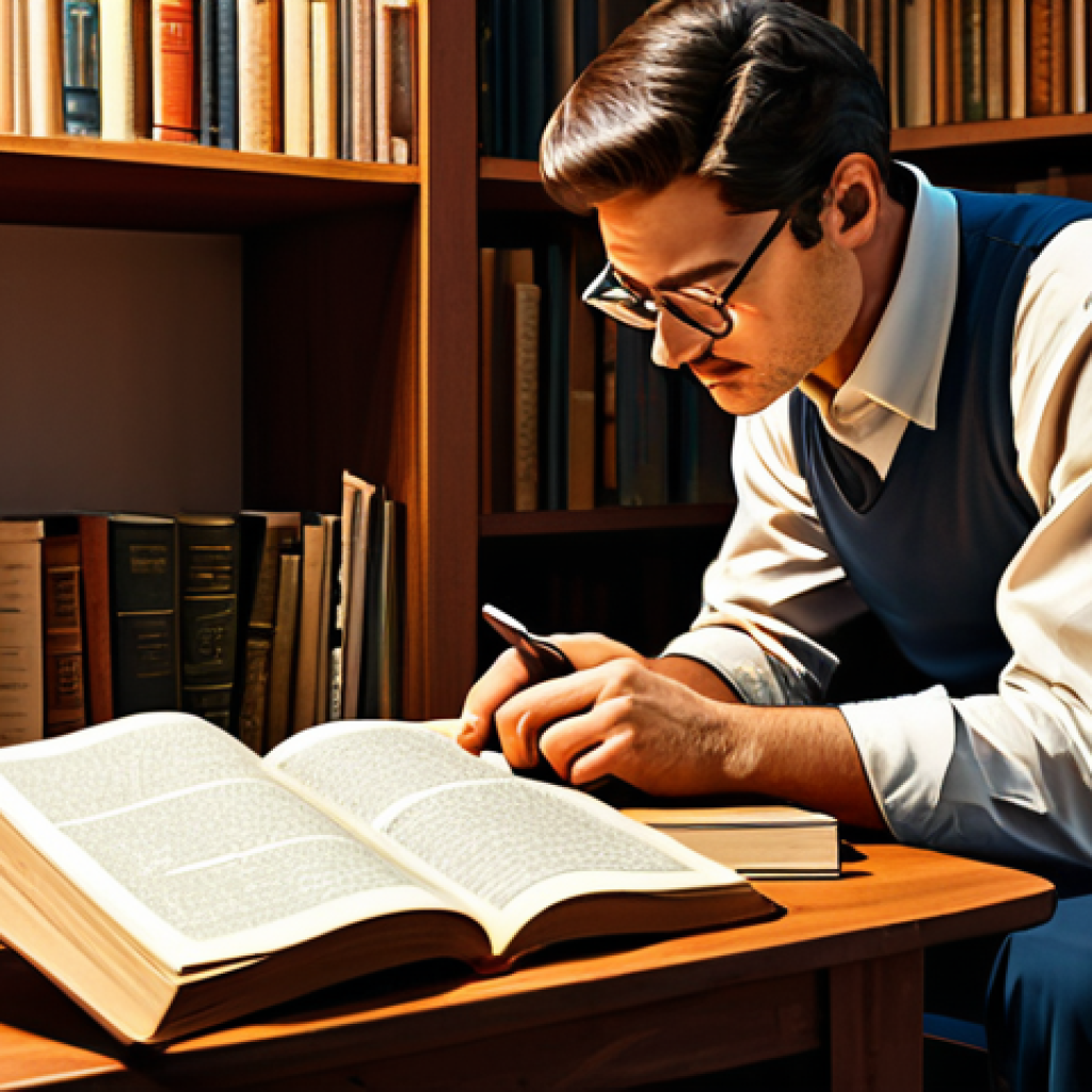 The Literary Detective**

A cozy reading nook bathed in warm light. A person with glasses sits engrossed in a classic novel, surrounded by stacks of books. A magnifying glass rests on an open page, highlighting an unfamiliar word. Subtle visual cues like thought bubbles containing word roots (e.g., "bene," "mal") and definitions float nearby. Style: Digital illustration, warm tones, detailed environment. safe for work, appropriate content, fully clothed, professional. perfect anatomy, correct proportions, natural pose, well-formed hands, proper finger count, natural body proportions.

**