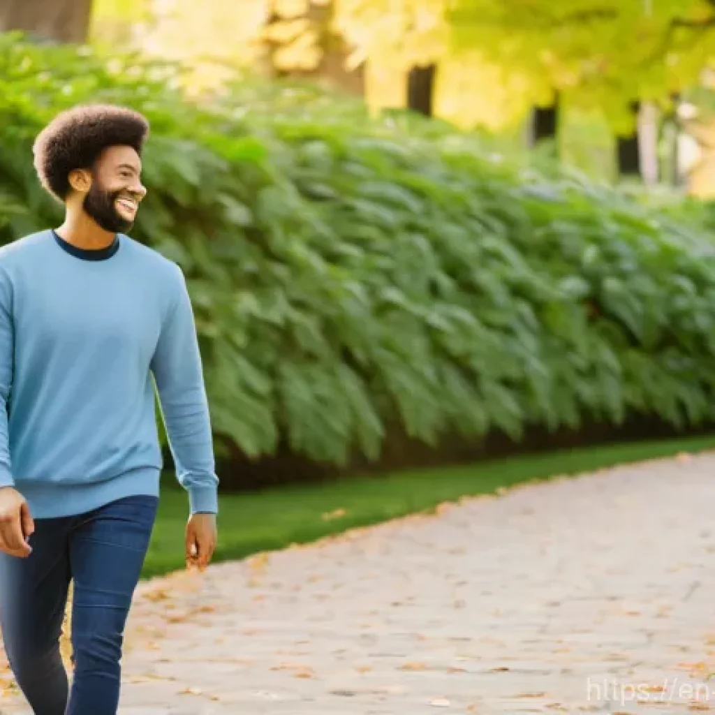 어휘력 증진을 위한 팟캐스트 추천 - **Prompt:** A diverse person in their late 20s, with a gentle smile, walking their dog through a vib...