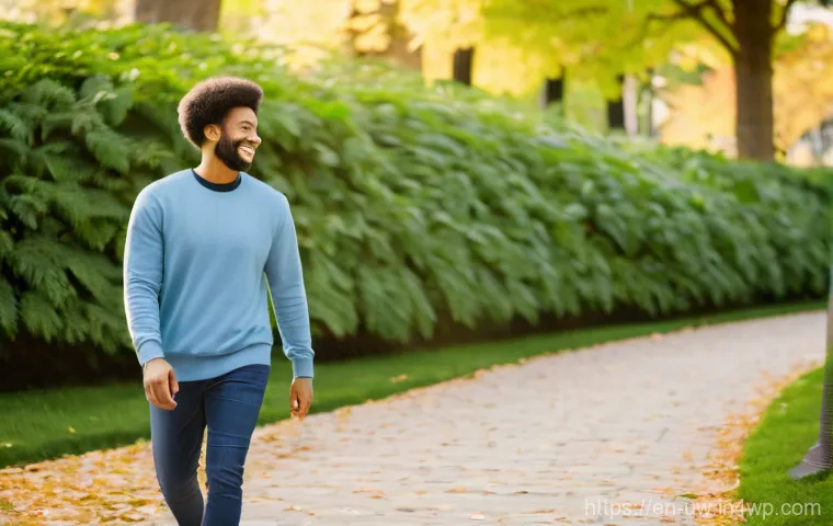 어휘력 증진을 위한 팟캐스트 추천 - **Prompt:** A diverse person in their late 20s, with a gentle smile, walking their dog through a vib...