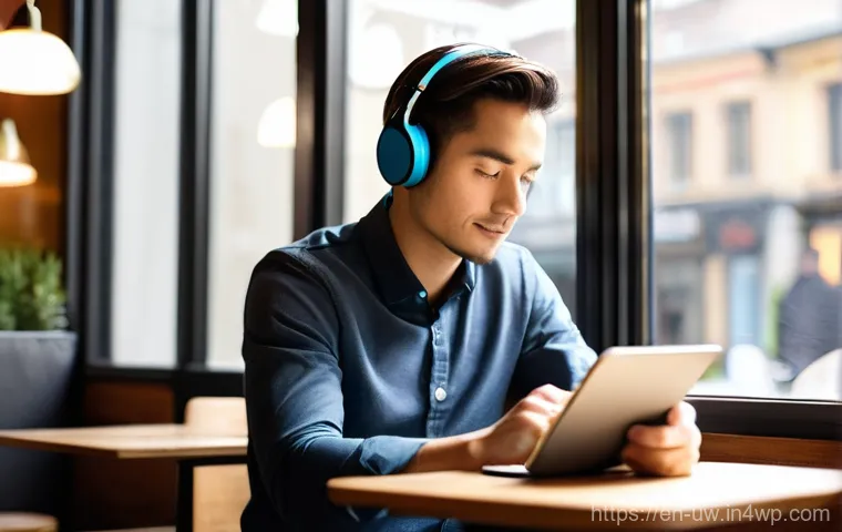 어휘력 증진을 위한 팟캐스트 추천 - **Prompt:** A diverse person in their late 20s, with a gentle smile, walking their dog through a vib...