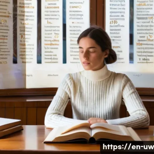 어휘력 향상에 도움이 되는 국제 언어 - A focused, contemplative young woman, wearing a stylish but modest turtleneck sweater and fitted tro...