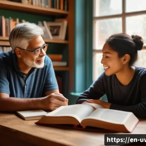 감정과 느낌을 표현하는 어휘 - A cozy, warmly lit study room with a diverse group of adults engaged in a deep conversation about em...