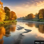 Home 18 어휘력 향상을 위한 비유적 표현 연습 - A serene and vivid digital painting of a wide, gently flowing river under a glowing sunset sky, symb...